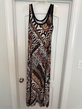 Calvin Klein Black, Brown & Red Animal-Print Maxi Dress
